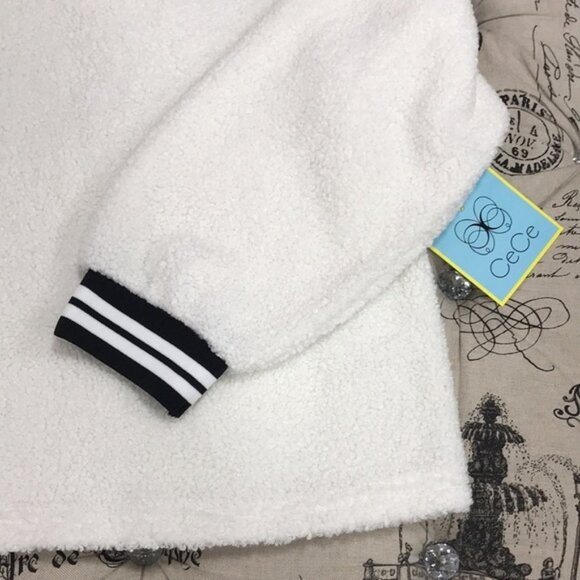 CeCe Striped-Trim Crewneck Teddy Sweater - Picture 3 of 6